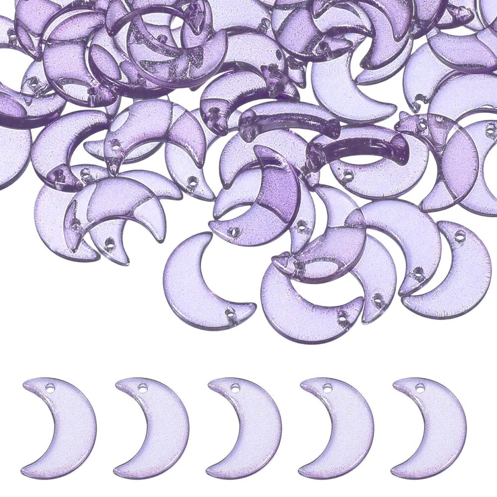 1016 100 Pcs Crystal Charm, Glass Moon Crystal Beads Tiny Hanging Moon